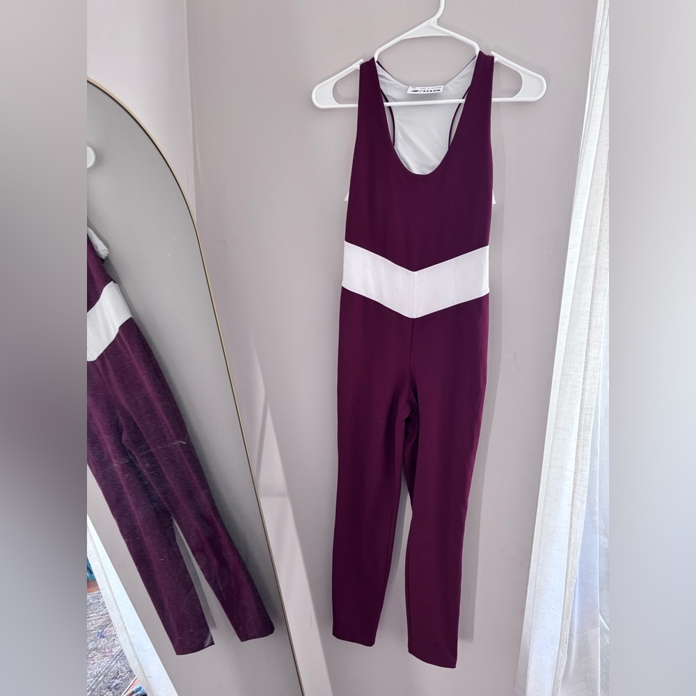 STAUD x New Balance Burgundy and White jumpsuit